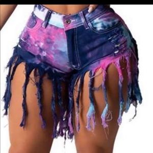 Tie dye distressed shorts
